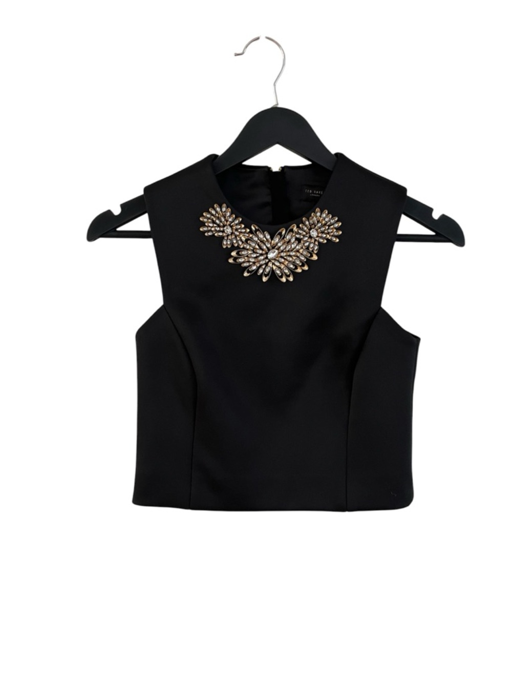Ted Baker London Black Sleeveless Crop Top with Gem Cluster Neckline